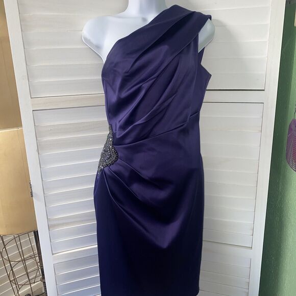 Eliza J Women's Purple Satin Sequin Sleeveless Sheath Dress, Sz 4 Prom Party - Picture 1 of 11